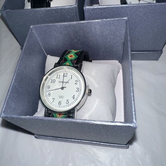 Set Of 3 Strada Boxed Watches With Black & Patterned Straps - Picture 4 of 5